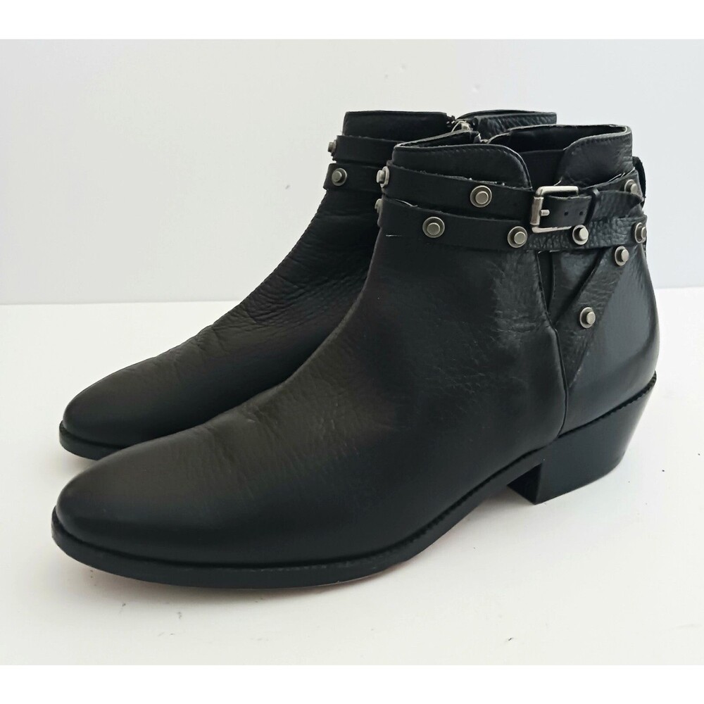 Halogen Lidia Blk Leather Moto Ankle Boot Studded Harness Buckle Strap Sz 8 - Picture 6 of 14
